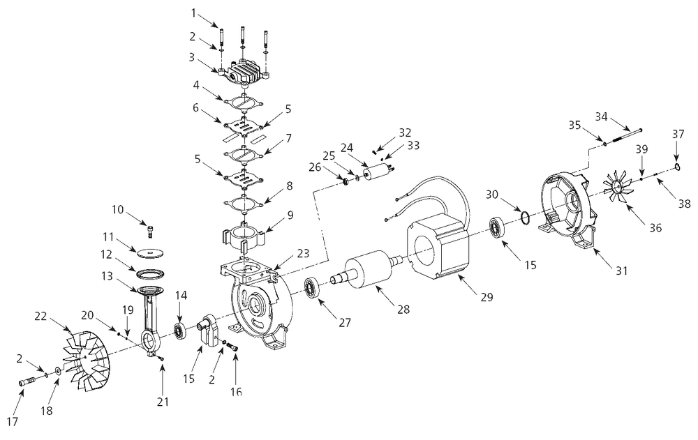 Pump Parts Diagram and Parts List for HU2000  Campbell Hausfeld Compressor